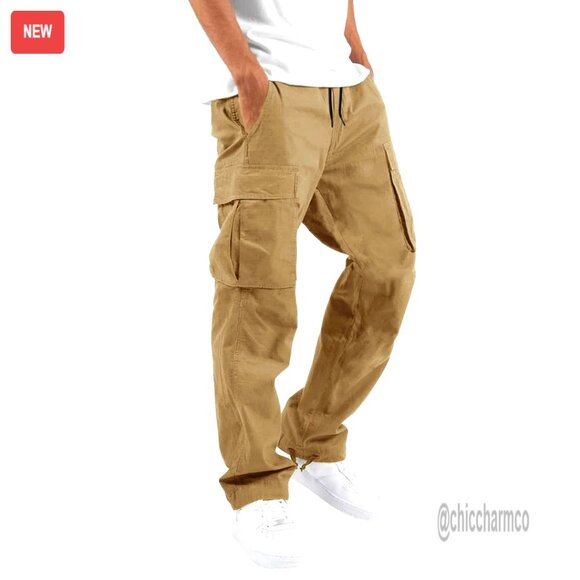 Men's Cargo Jogger Pants Cotton Spandex Loose Straight Fit 6 Pockets